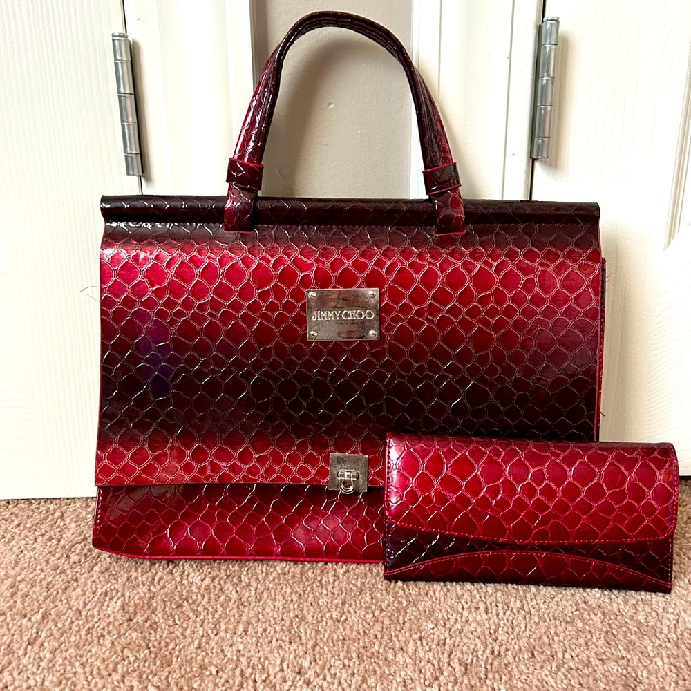 Jimmy Choo Burgundy Handbag and Wallet Set